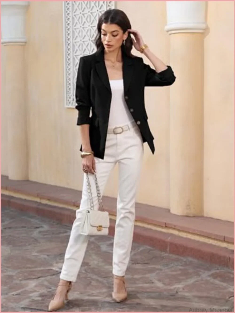 Womens Business Casual 3 Button Blazer Slim Fit Suit Work Jacket Pockets